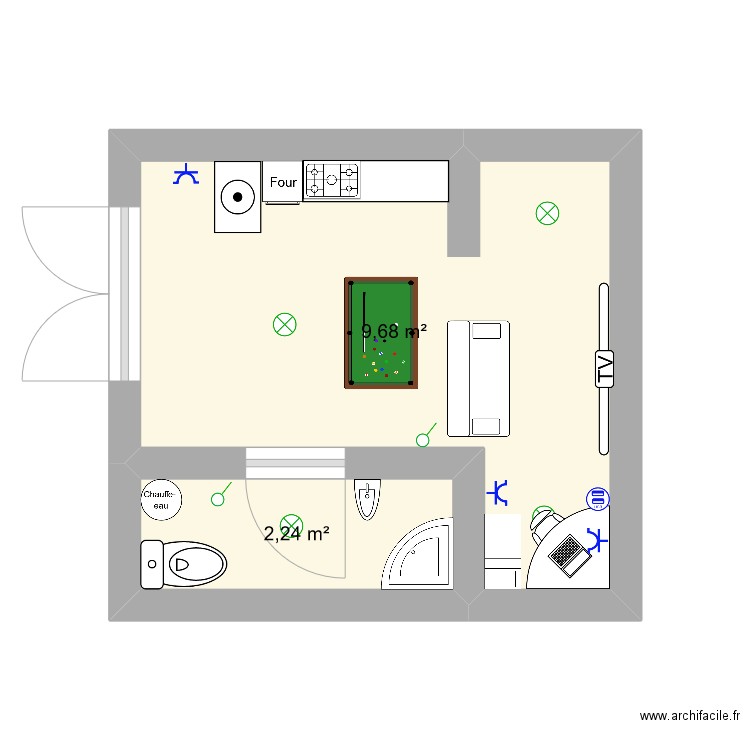 MAISON . Plan de 2 pièces et 12 m2