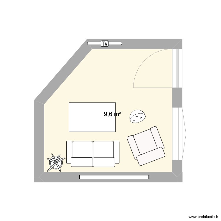 Salon. Plan de 1 pièce et 10 m2