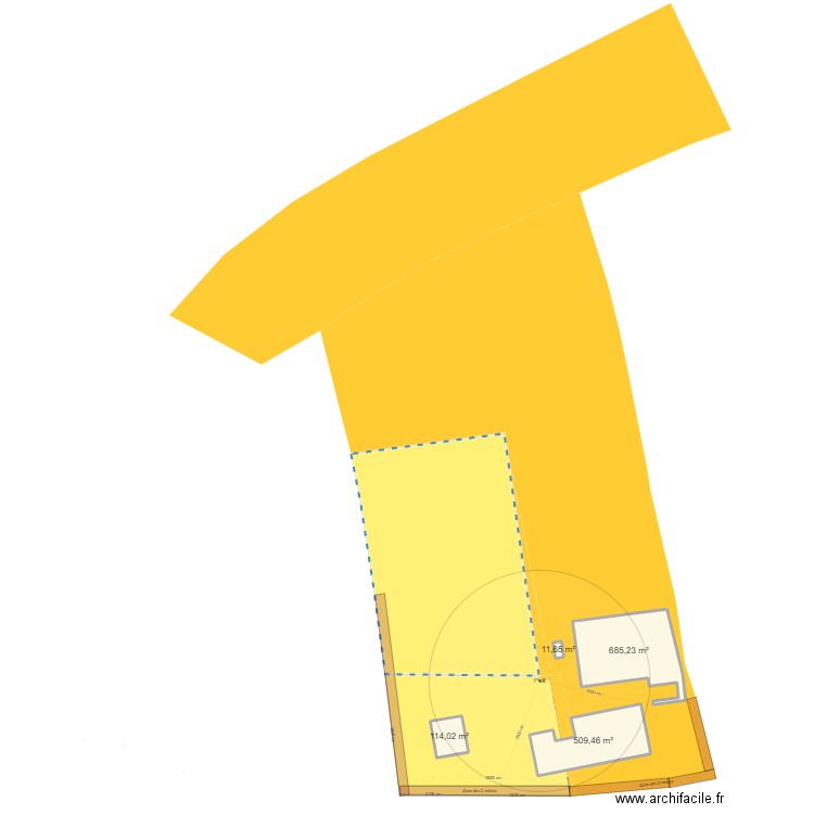 Plan de masse pour Assainissement Non Collectif distance 35m du puit. Plan de 4 pièces et 1320 m2