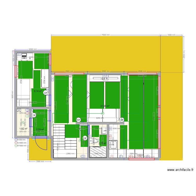 105 2 Ж ТП. Plan de 14 pièces et 138 m2