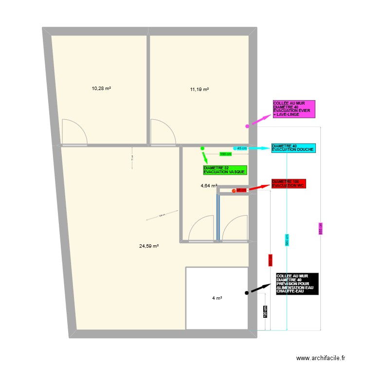 Laure décembre 2024 - Plomberie. Plan de 6 pièces et 59 m2