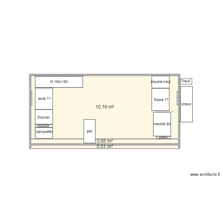 Cellule vue de coté 2430. Plan de 3 pièces et 11 m2