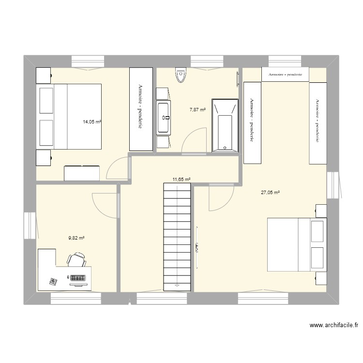 ETAGE. Plan de 5 pièces et 132 m2