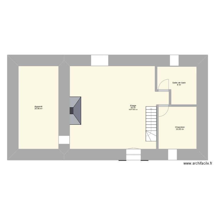 Etage La Simbardais. Plan de 4 pièces et 103 m2