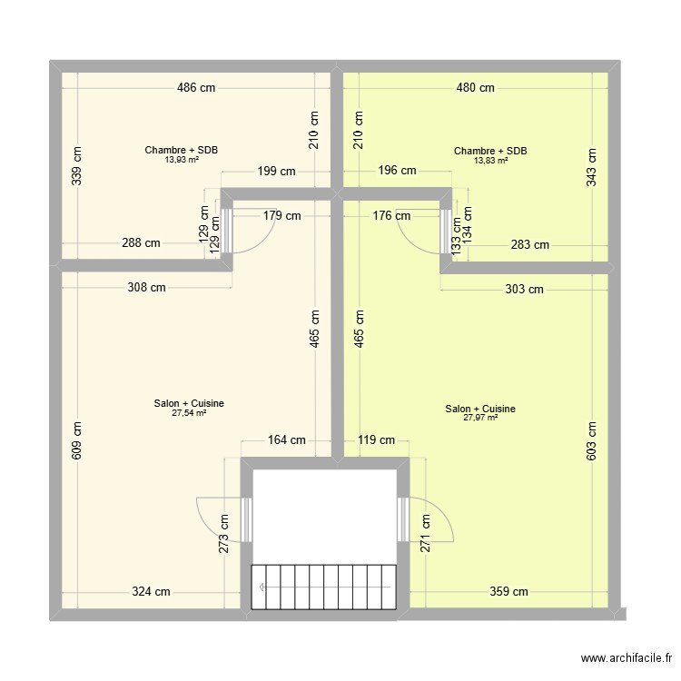 1er étage final. Plan de 4 pièces et 83 m2