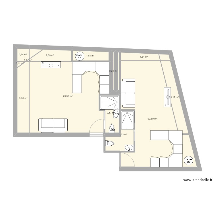 22 PAULIANI 3. Plan de 13 pièces et 65 m2