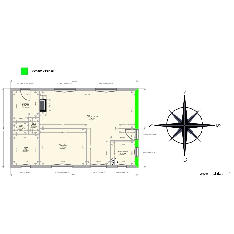 ML24017798 . Plan de 8 pièces et 65 m2