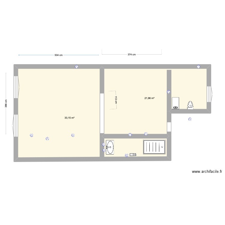 Vue ETAGE  V1  . Plan de 2 pièces et 55 m2