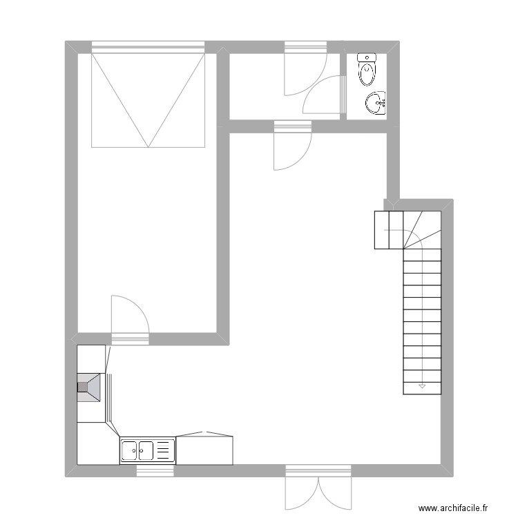 Rez Caro sans cotations. Plan de 3 pièces et 57 m2