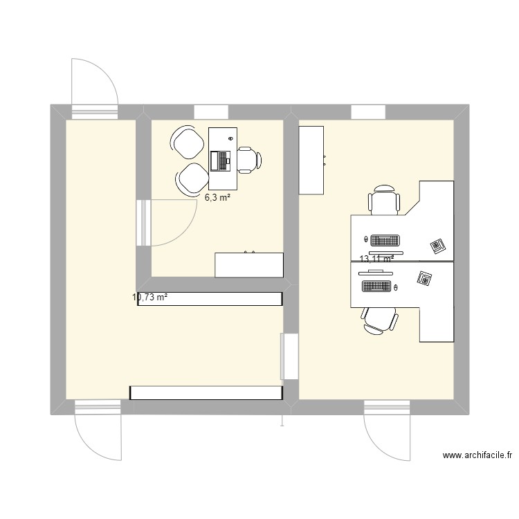 bur. Plan de 3 pièces et 30 m2