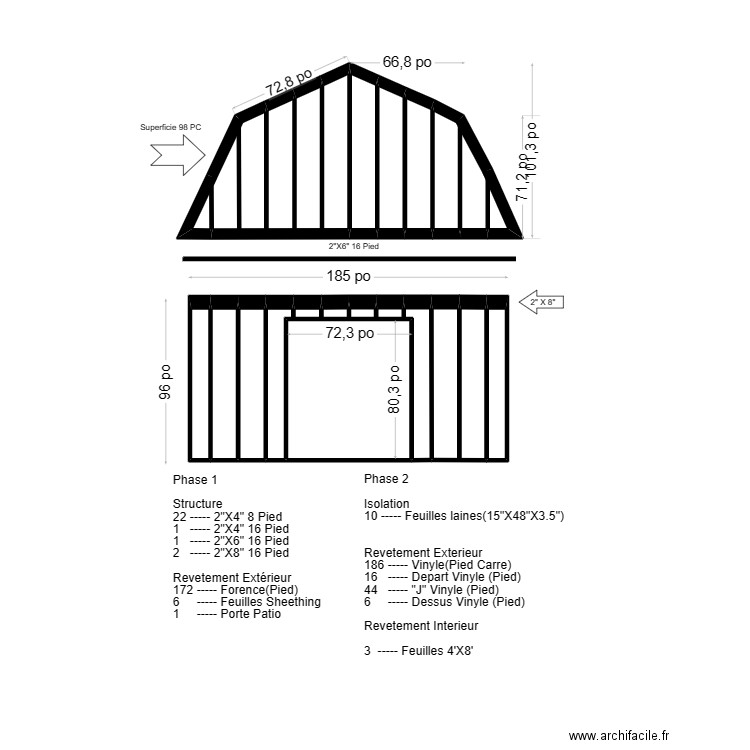 16X20 Mur Coté Rivière. Plan de 15 pièces et 16 m2