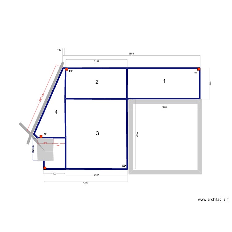 Around Answer V3. Plan de 4 pièces et 21 m2