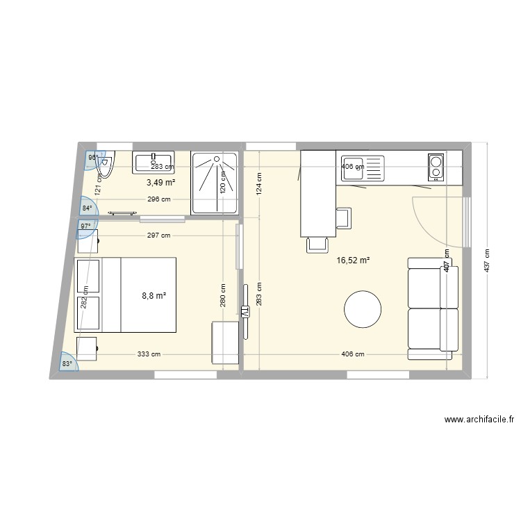 PREIXAN STUDIO. Plan de 3 pièces et 29 m2