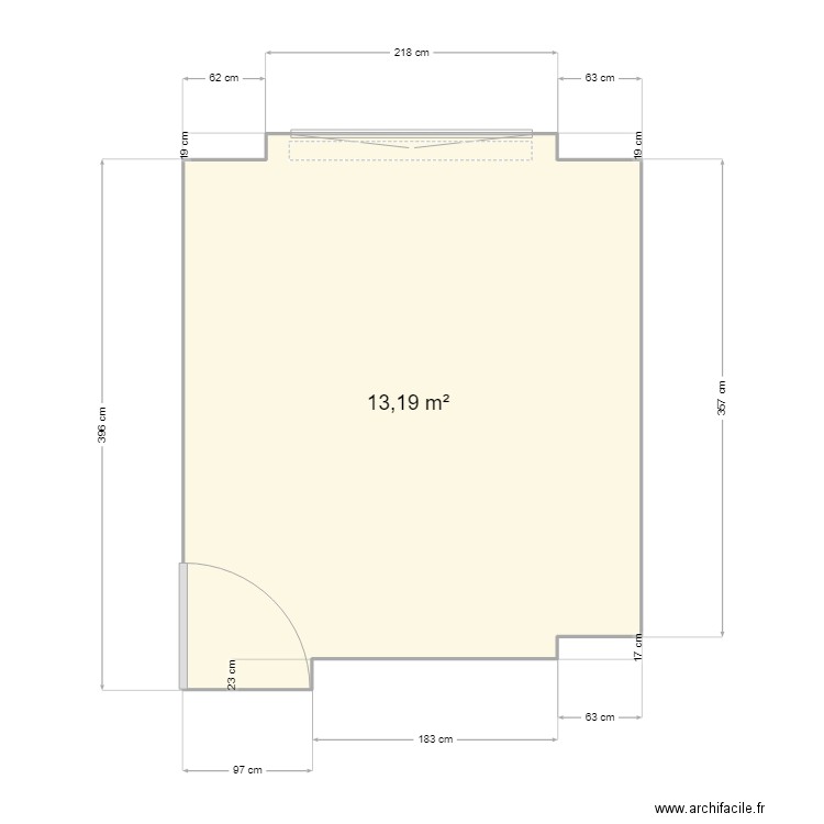 sdb. Plan de 1 pièce et 13 m2