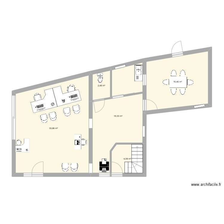 Visuellement. Plan de 2 pièces et 61 m2