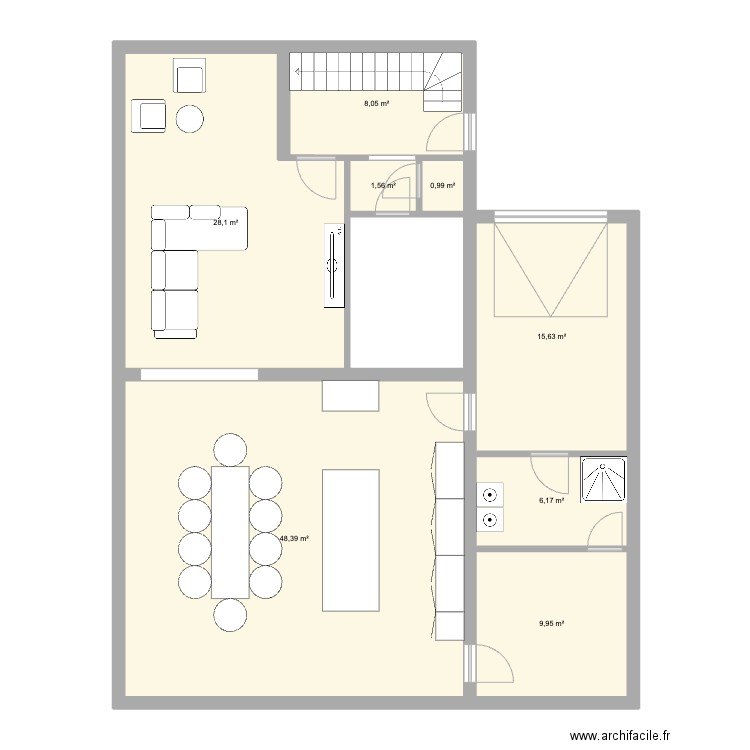 Grives2. Plan de 8 pièces et 119 m2