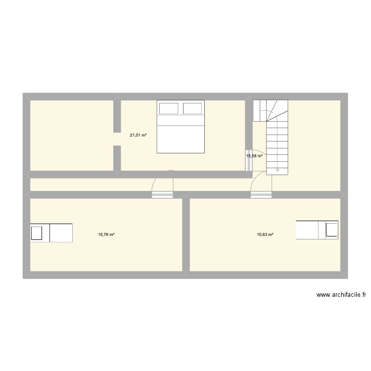 chambre. Plan de 4 pièces et 68 m2