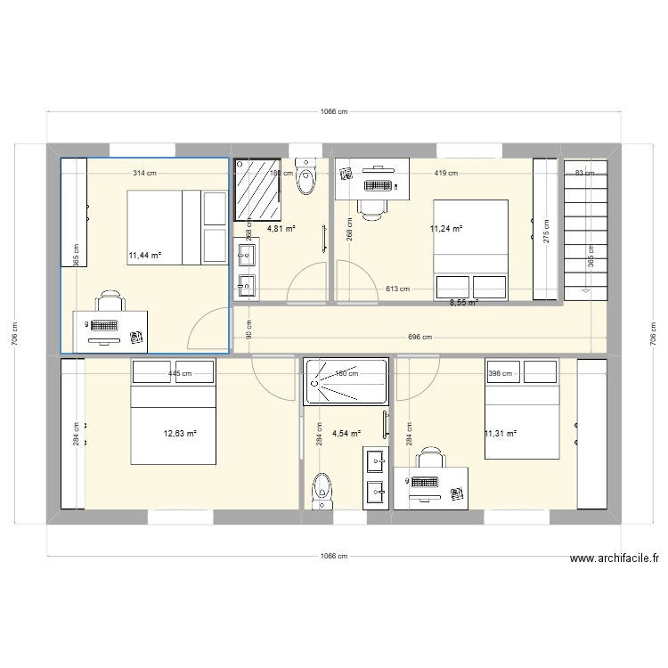 SURDU. Plan de 7 pièces et 65 m2