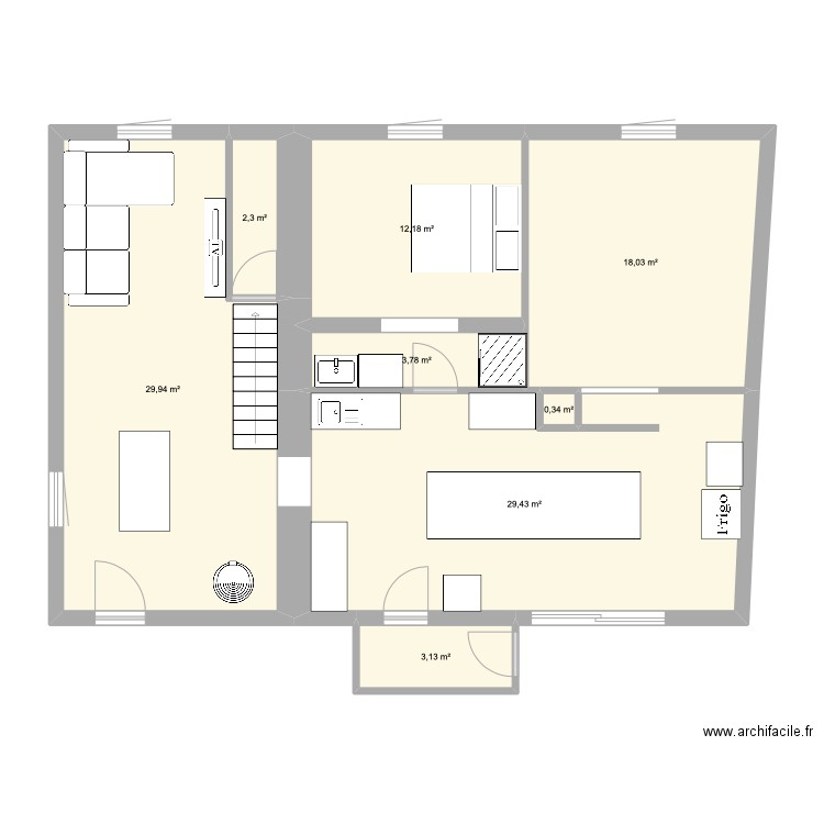 Maison Ste Marie RDC. Plan de 8 pièces et 99 m2