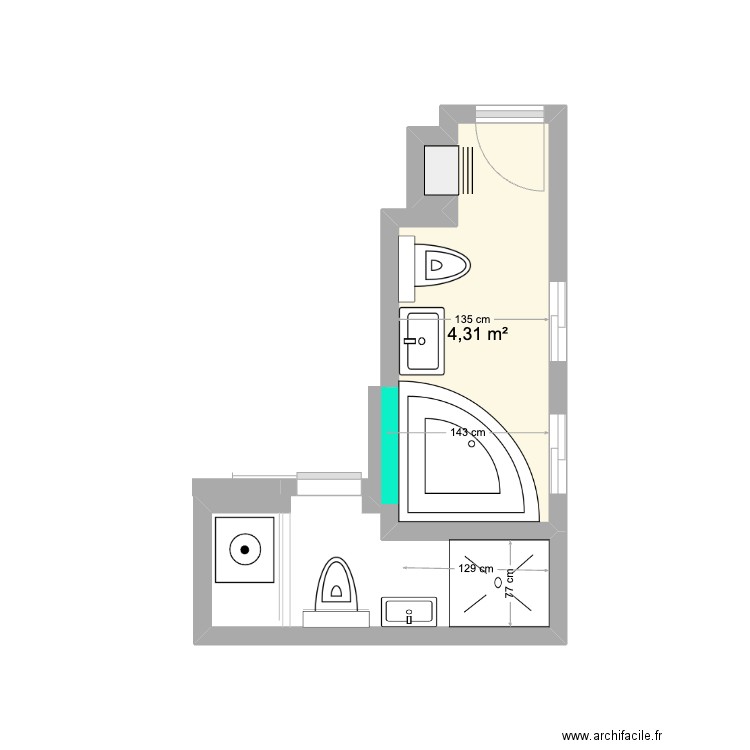 NP2  SDB 17 ben yehuda . Plan de 1 pièce et 4 m2