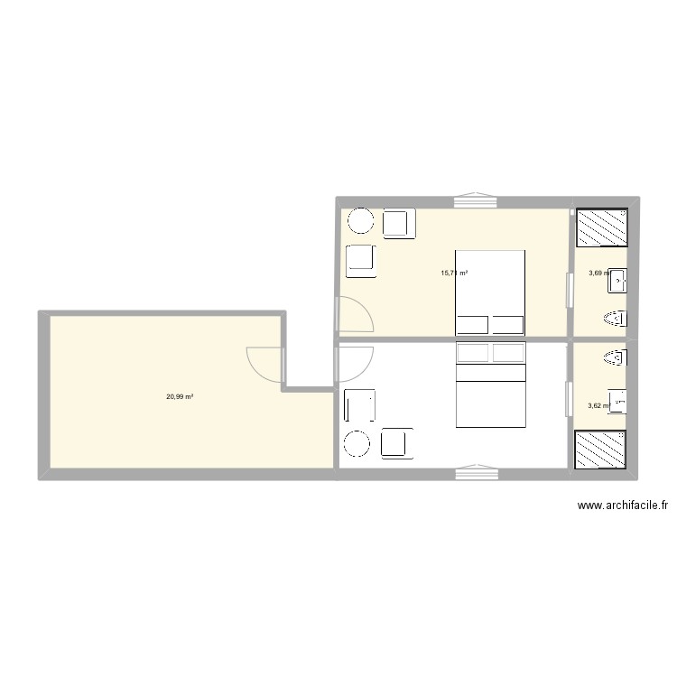 Plan chambre moulin 2eme etage. Plan de 4 pièces et 44 m2