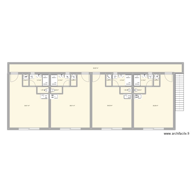 hauteville r+1. Plan de 17 pièces et 138 m2