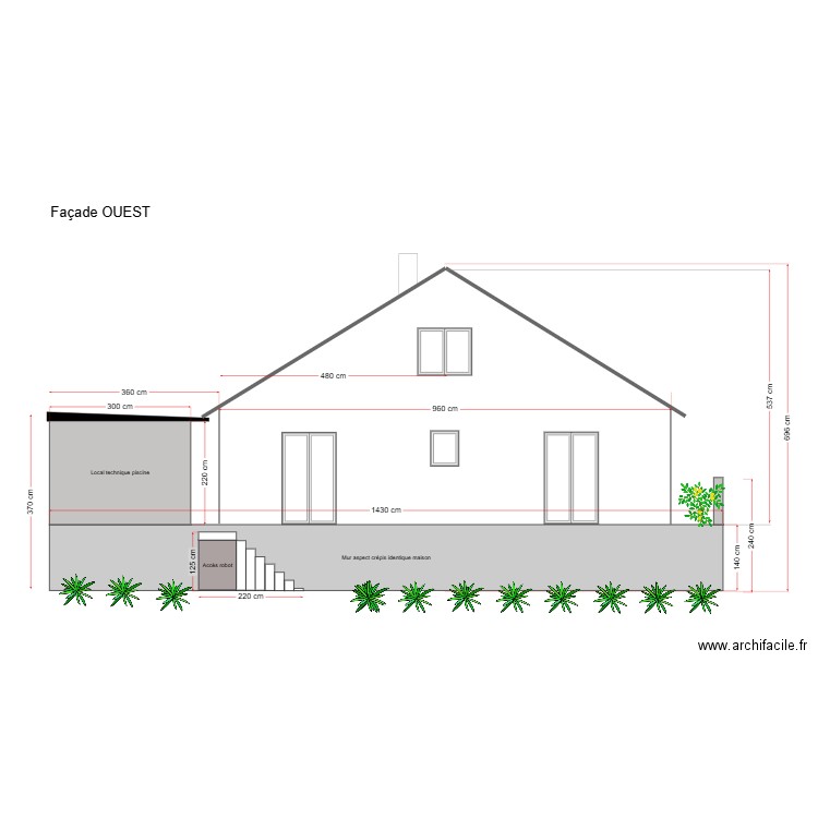 Façade OUEST. Plan de 0 pièce et 0 m2