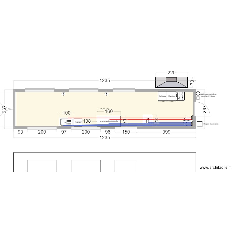 containers moulin neuf  eau. Plan de 1 pièce et 28 m2