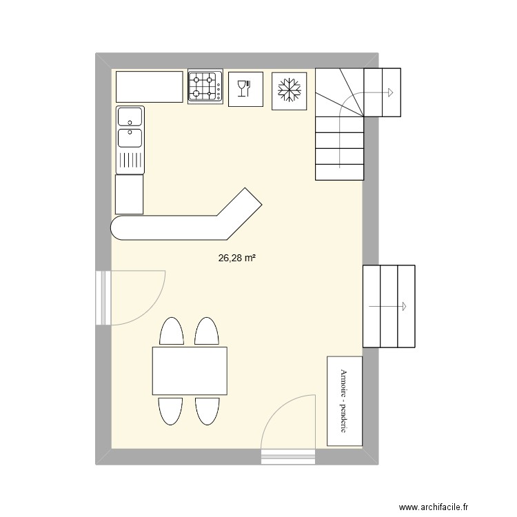 cuisine gite. Plan de 1 pièce et 26 m2