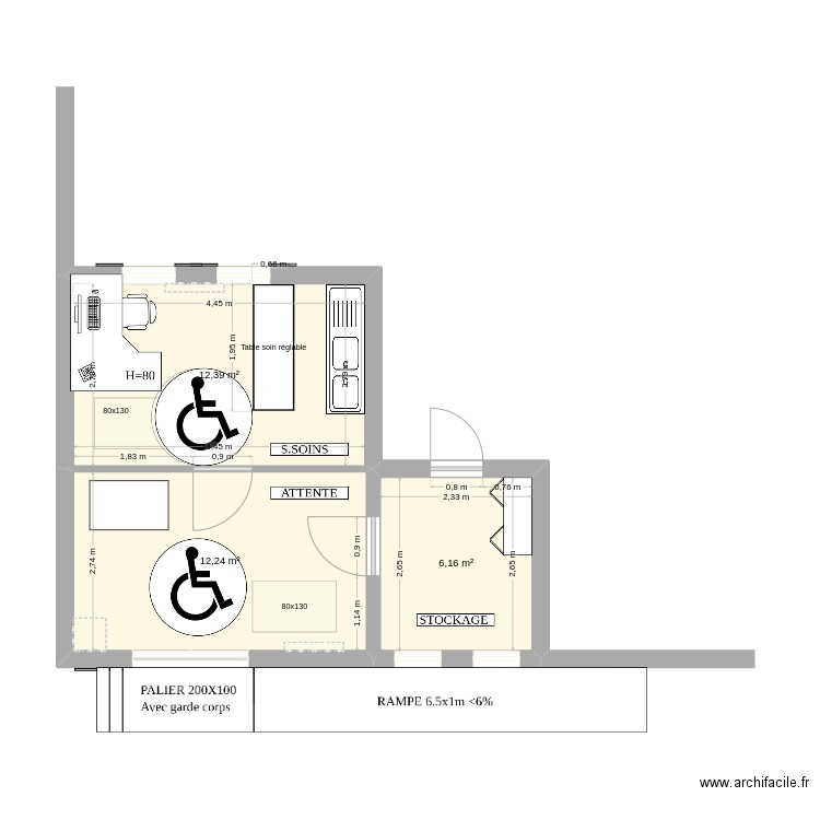 CABINET INFIRMIERE V2. Plan de 3 pièces et 31 m2