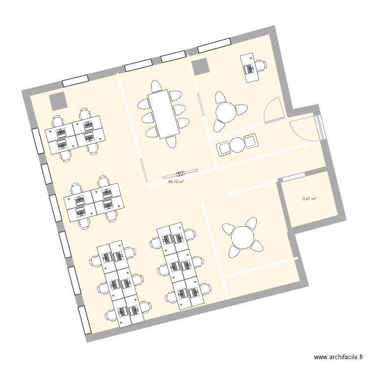 Bureau UFMI P2. Plan de 2 pièces et 93 m2