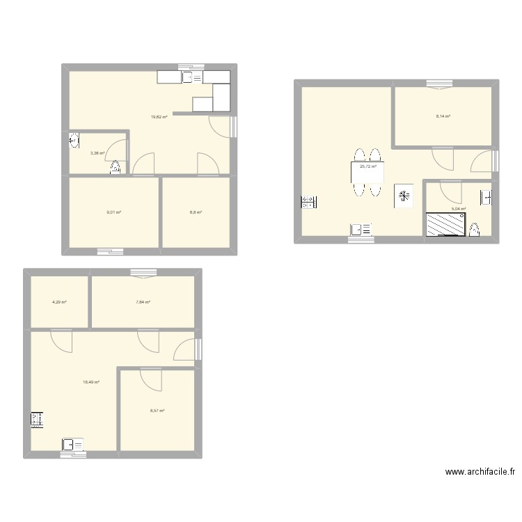 40m2. Plan de 11 pièces et 117 m2