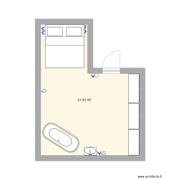 Suite parentale . Plan de 1 pièce et 22 m2