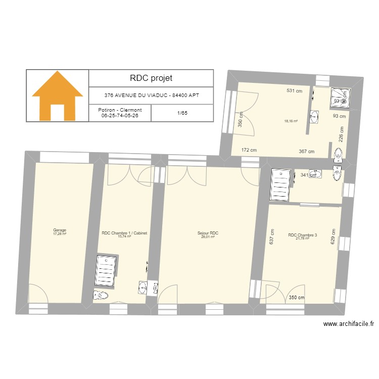 RDC projet (base). Plan de 5 pièces et 101 m2