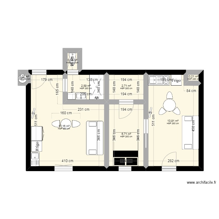 edv49. Plan de 8 pièces et 44 m2