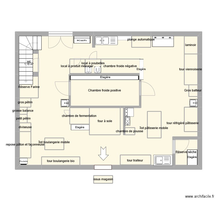 Laboratoire la p'tite boulange de tradition. Plan de 26 pièces et 93 m2
