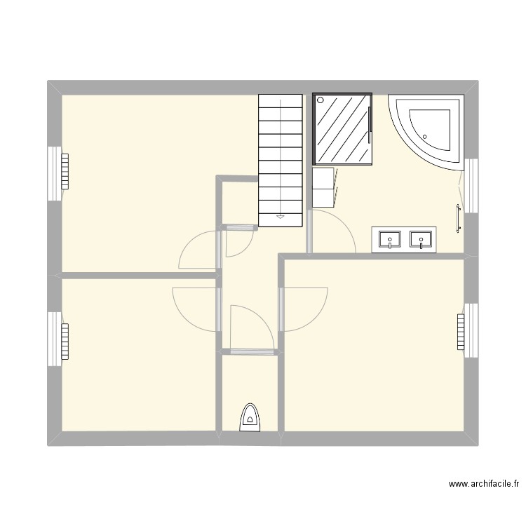 sdb étage. Plan de 4 pièces et 44 m2