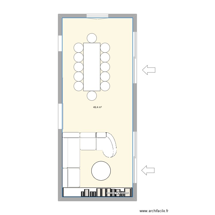 salon 2 la patache. Plan de 1 pièce et 49 m2