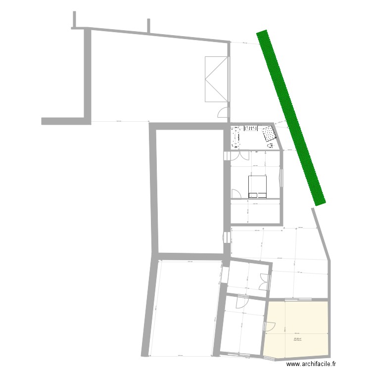 Propriété Gournay vue de dessus Bâtiments meublée sdb. Plan de 1 pièce et 27 m2