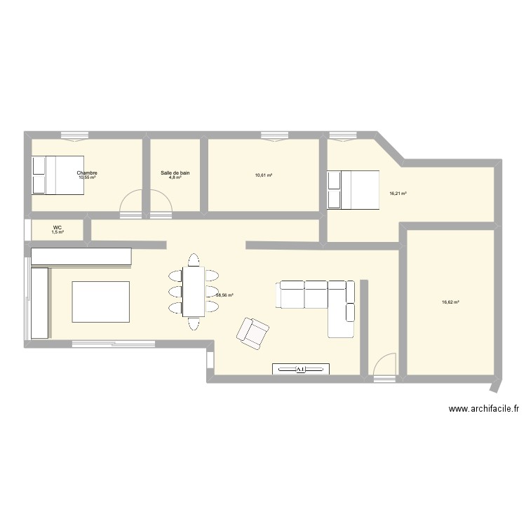 PLAN PLEIN PIED THEZAN. Plan de 7 pièces et 119 m2