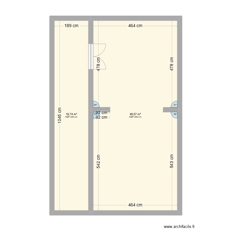 Chaux7. Plan de 2 pièces et 68 m2