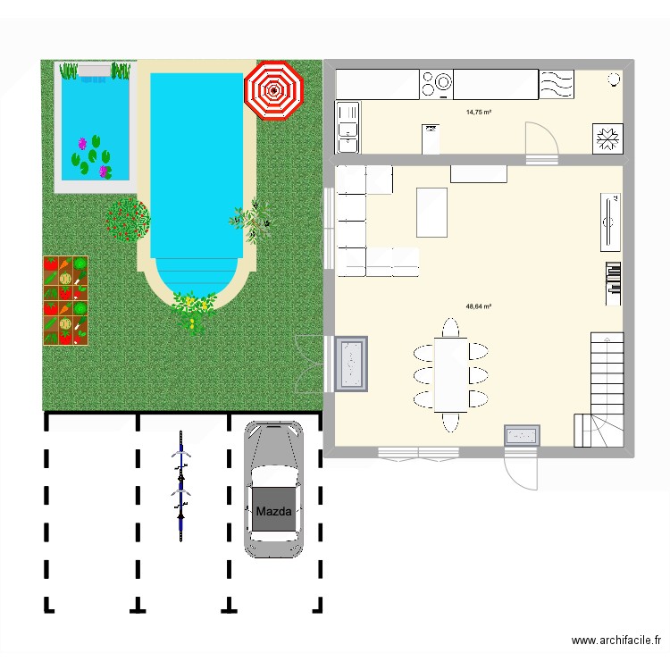 Maison. Plan de 2 pièces et 63 m2