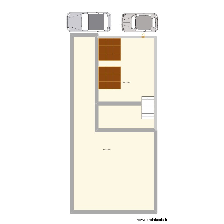 Maison. Plan de 2 pièces et 92 m2