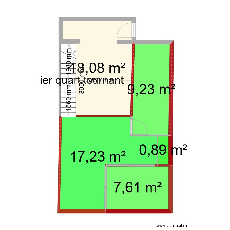 r+1 iniciale 2. Plan de 5 pièces et 53 m2