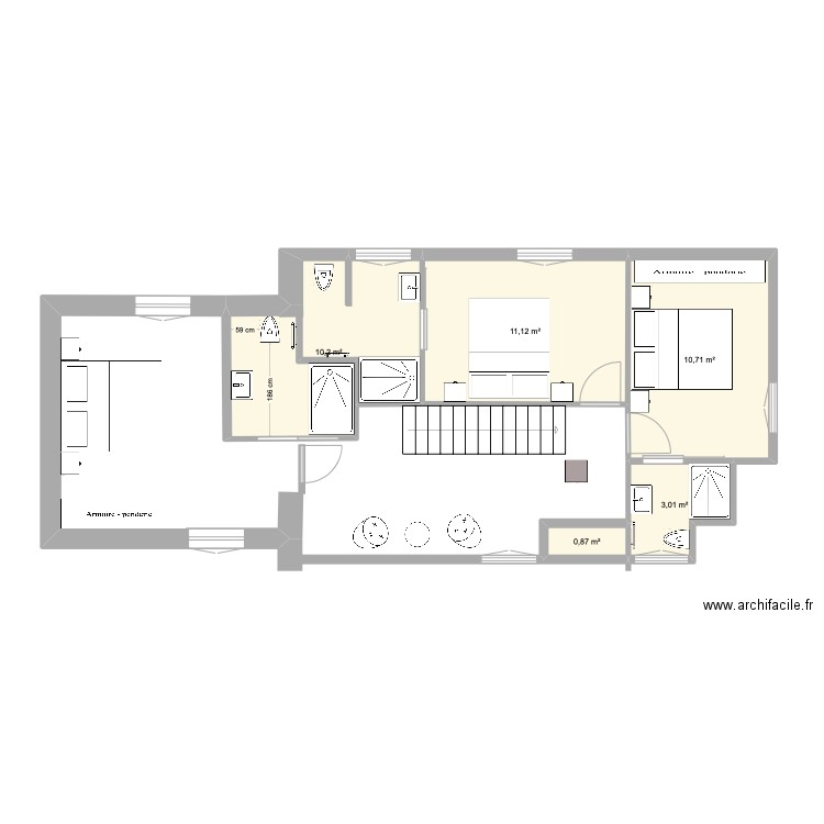 Piriac étage 2e variante. Plan de 5 pièces et 36 m2