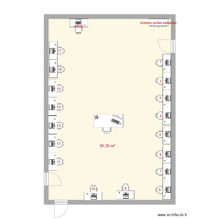 12131. Plan de 1 pièce et 80 m2