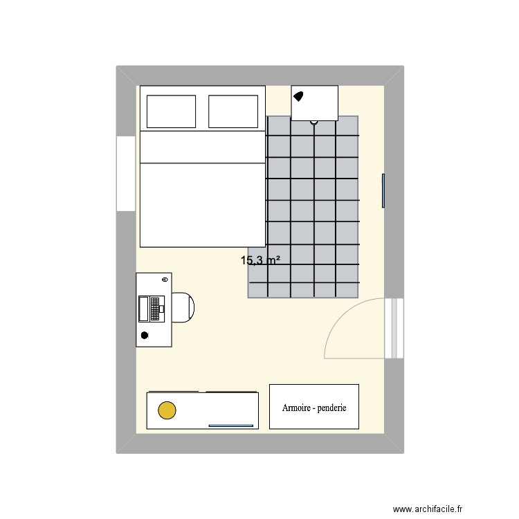 chambre d'amis. Plan de 1 pièce et 15 m2