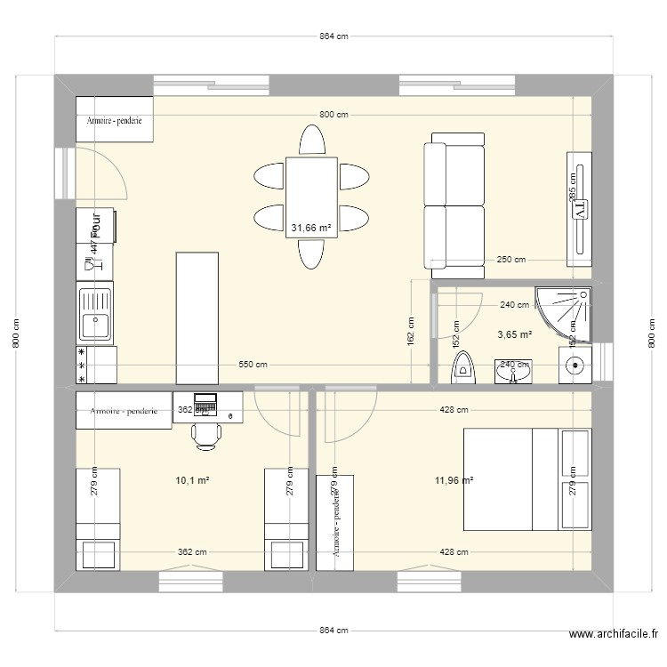 plan garage. Plan de 4 pièces et 57 m2