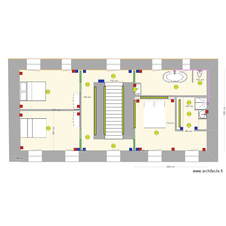 1er étage couleur 191224 avec utilités. Plan de 1 pièce et 79 m2