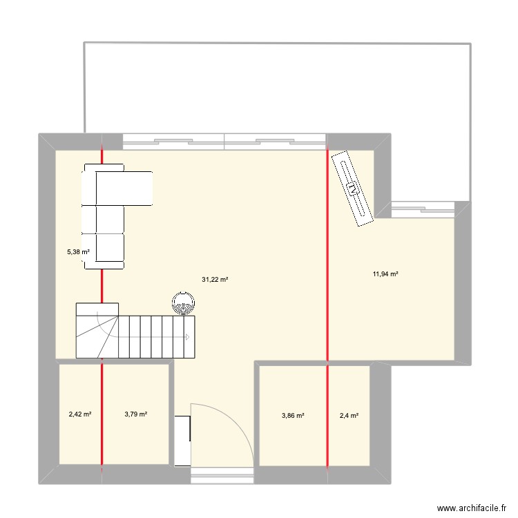 Chalet. Plan de 7 pièces et 61 m2